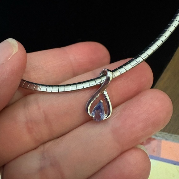 Safi Kilima Teardrop Tanzanite Pendant 18" Omega Necklace Silvertone NEW - Picture 9 of 11